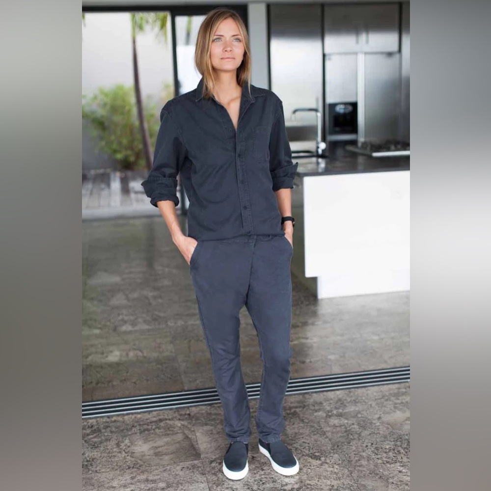 Emerson Fry black fold over drop crotch style pants.
